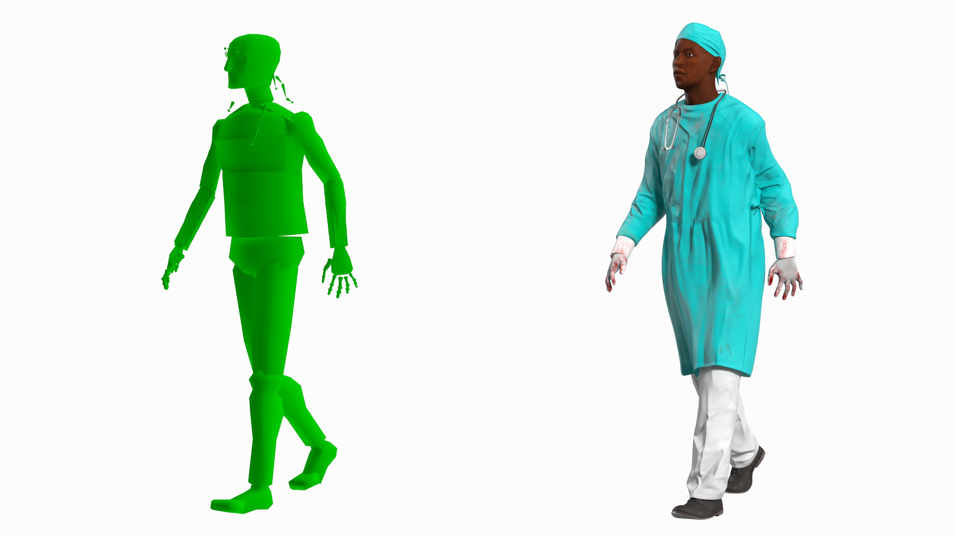 3D African Black Male Doctor Blood Stained Rigged