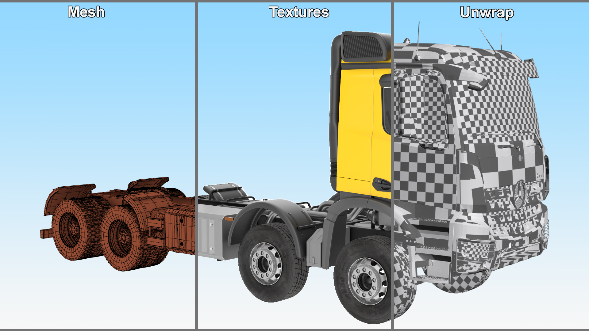 3D model Mercedes Benz Arocs and Fifth Wheel