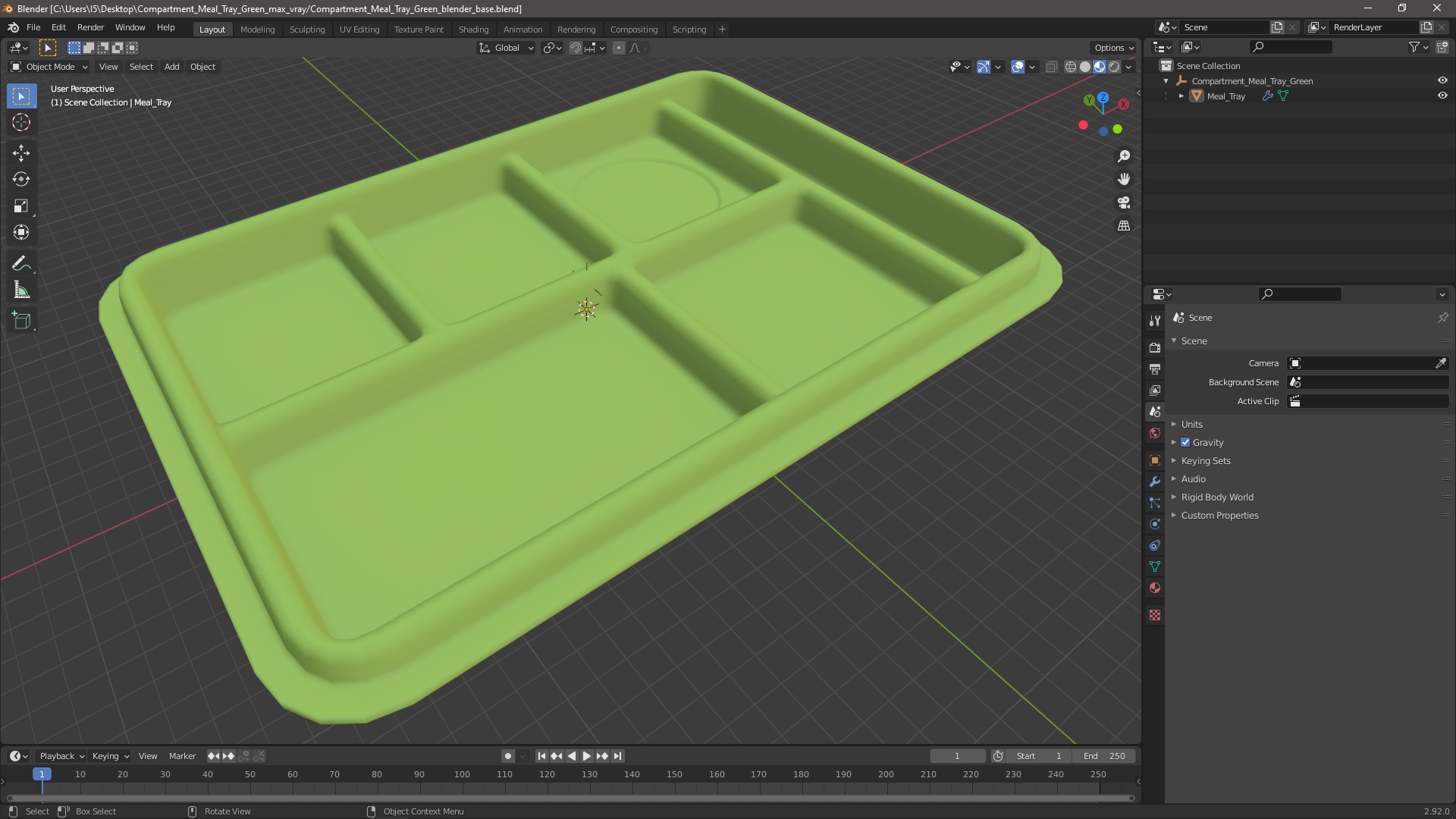 Compartment Meal Tray Green 3D