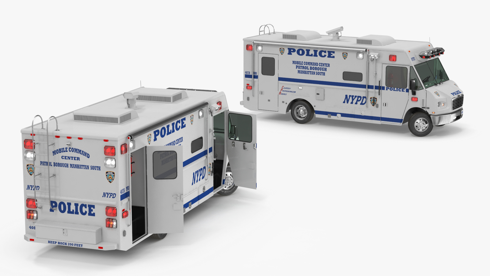 NYPD Mobile Command Center Lights On Rigged for Maya 3D