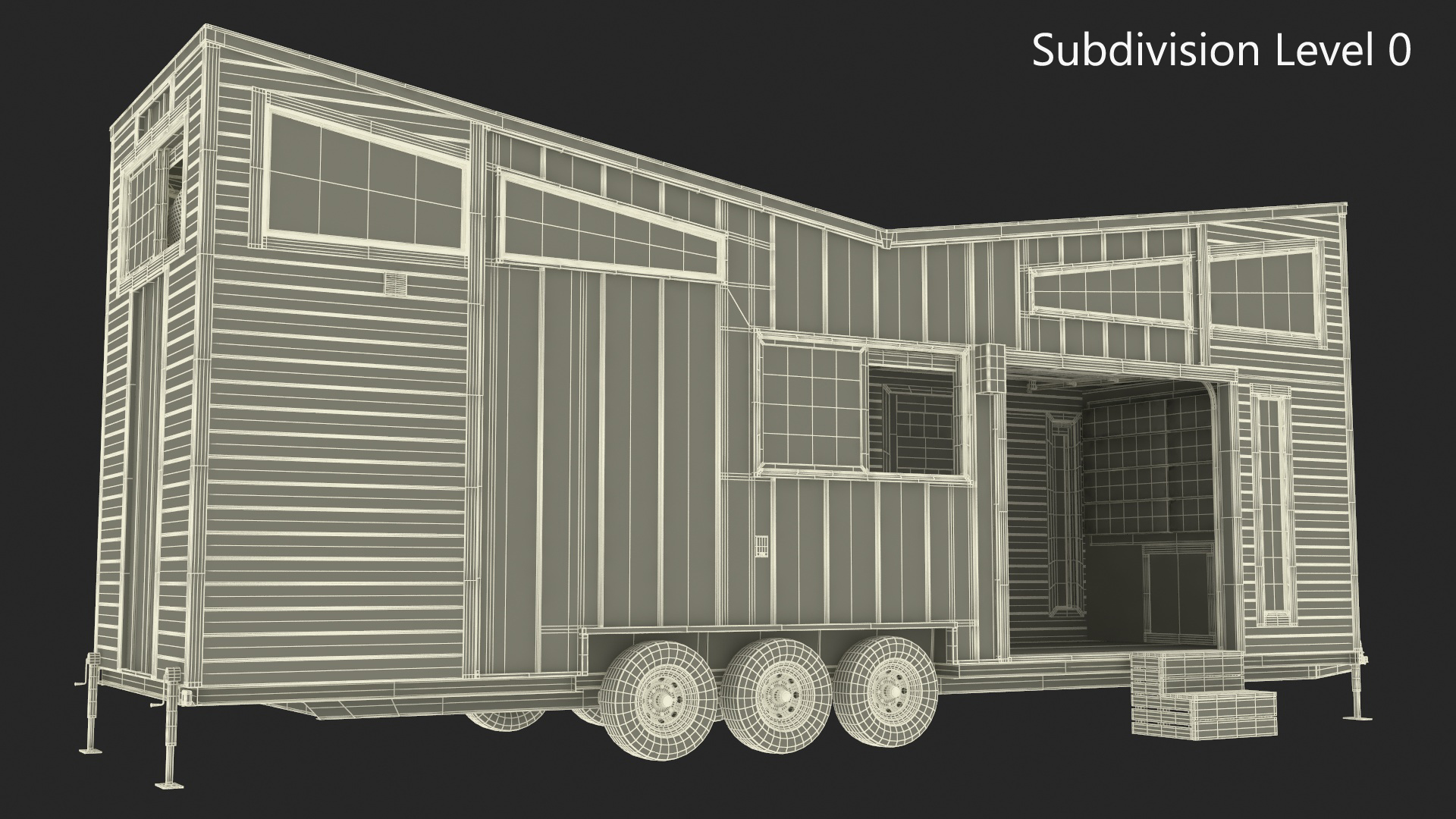 House on Wheels Dark Wood Rigged 3D