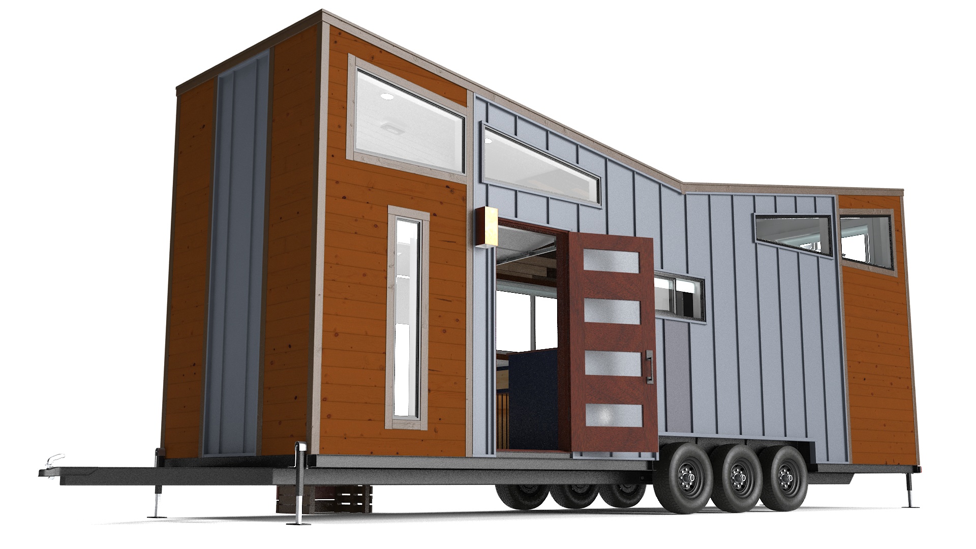 House on Wheels Dark Wood Rigged 3D