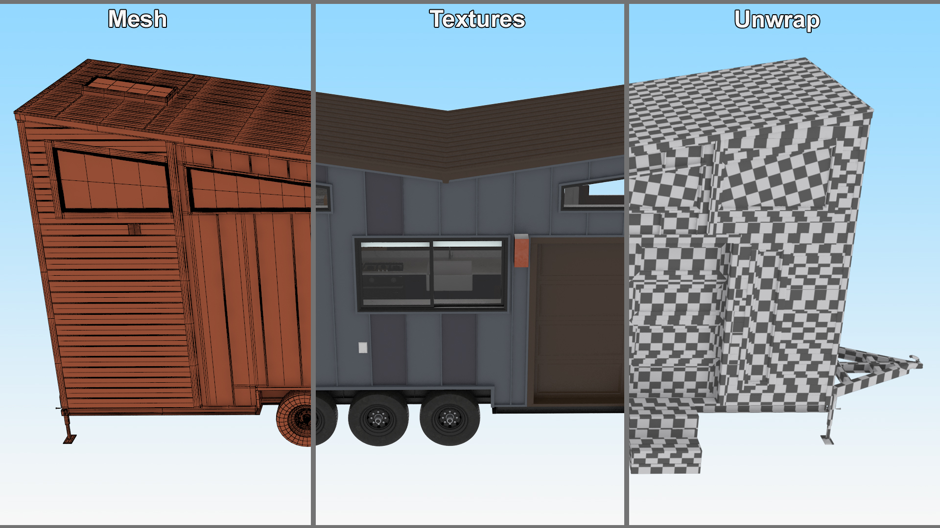 House on Wheels Dark Wood Rigged 3D