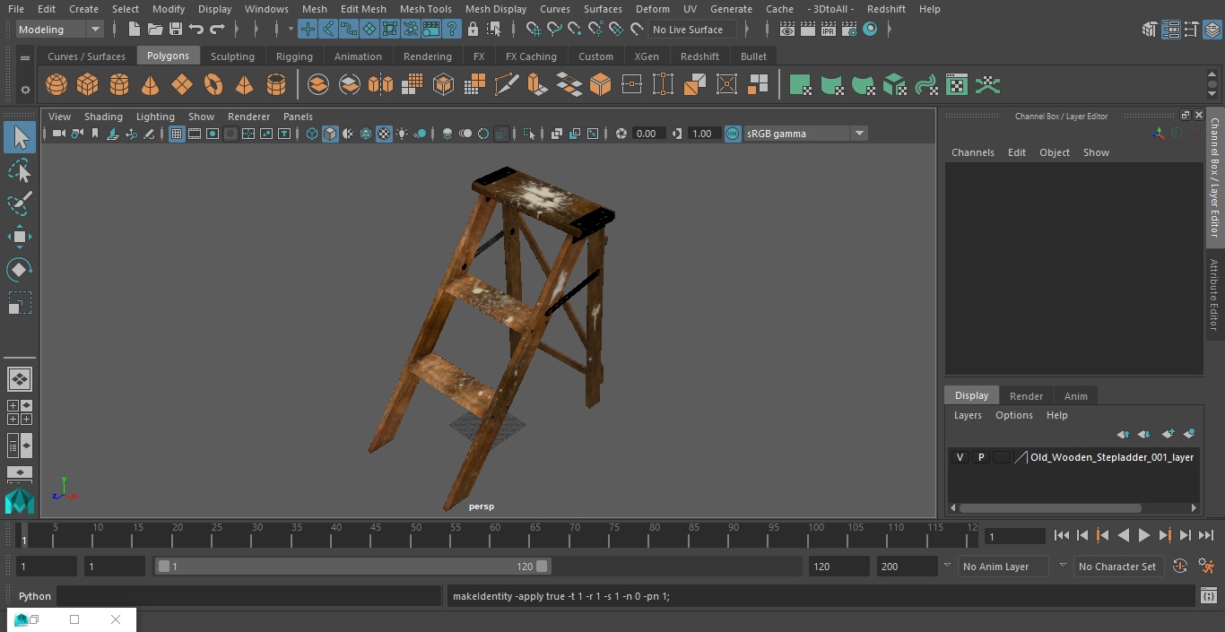 3D Old Wooden Stepladder