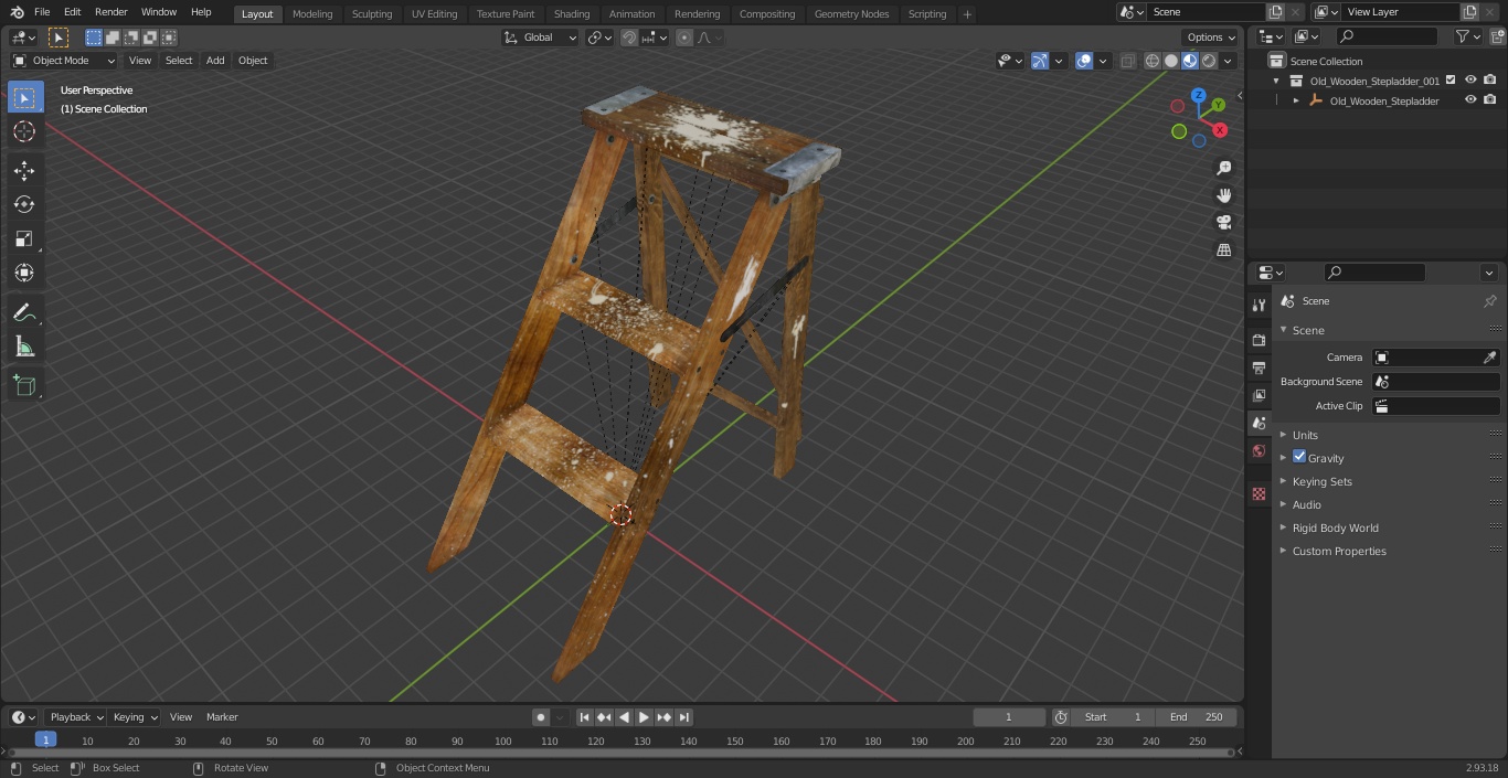 3D Old Wooden Stepladder