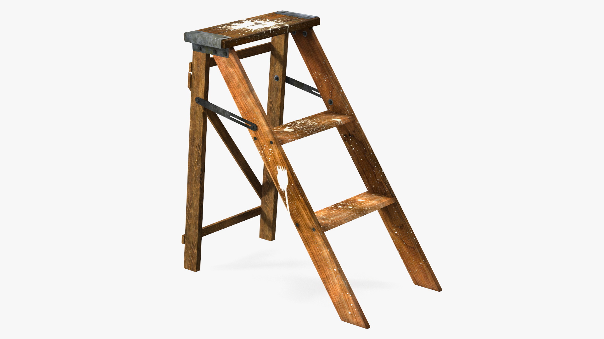 3D Old Wooden Stepladder