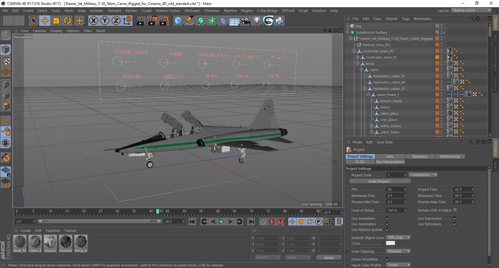 Two-seat Supersonic Jet Trainer Grey Rigged for Cinema 4D 3D