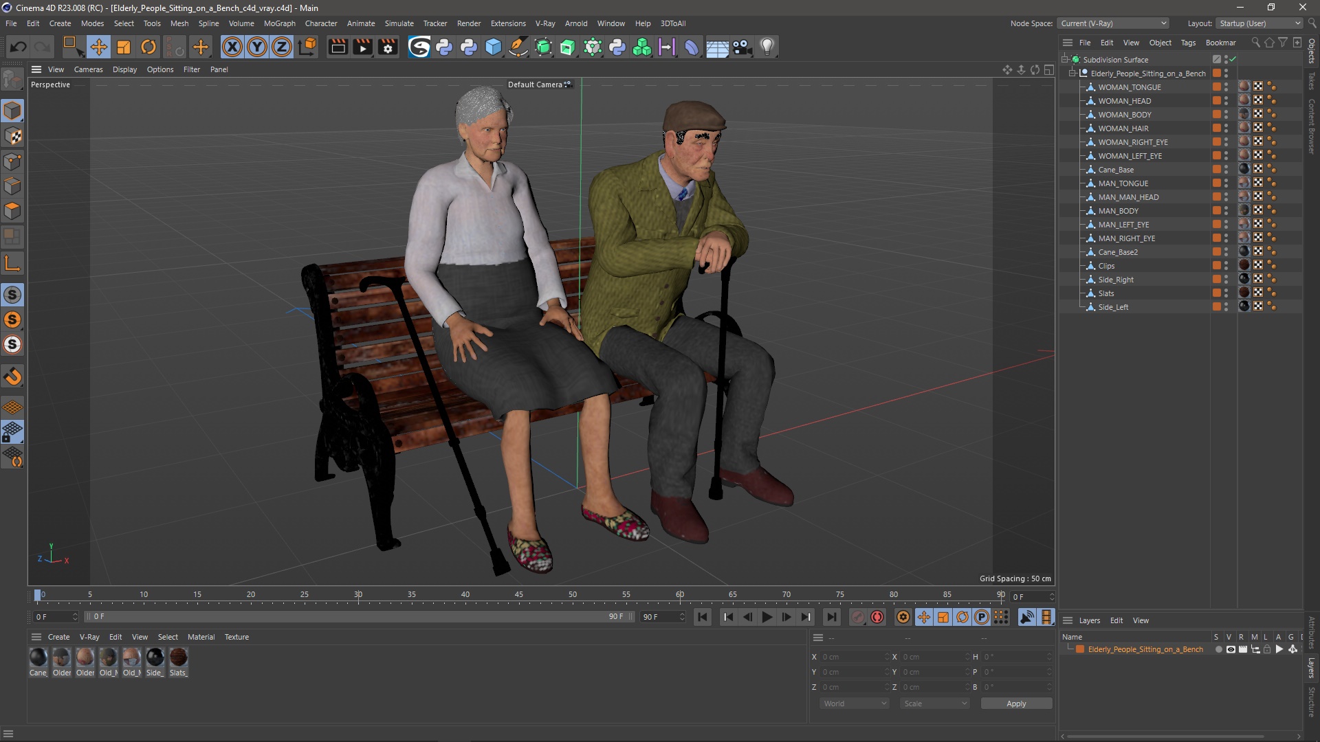 3D Elderly People Sitting on a Bench model