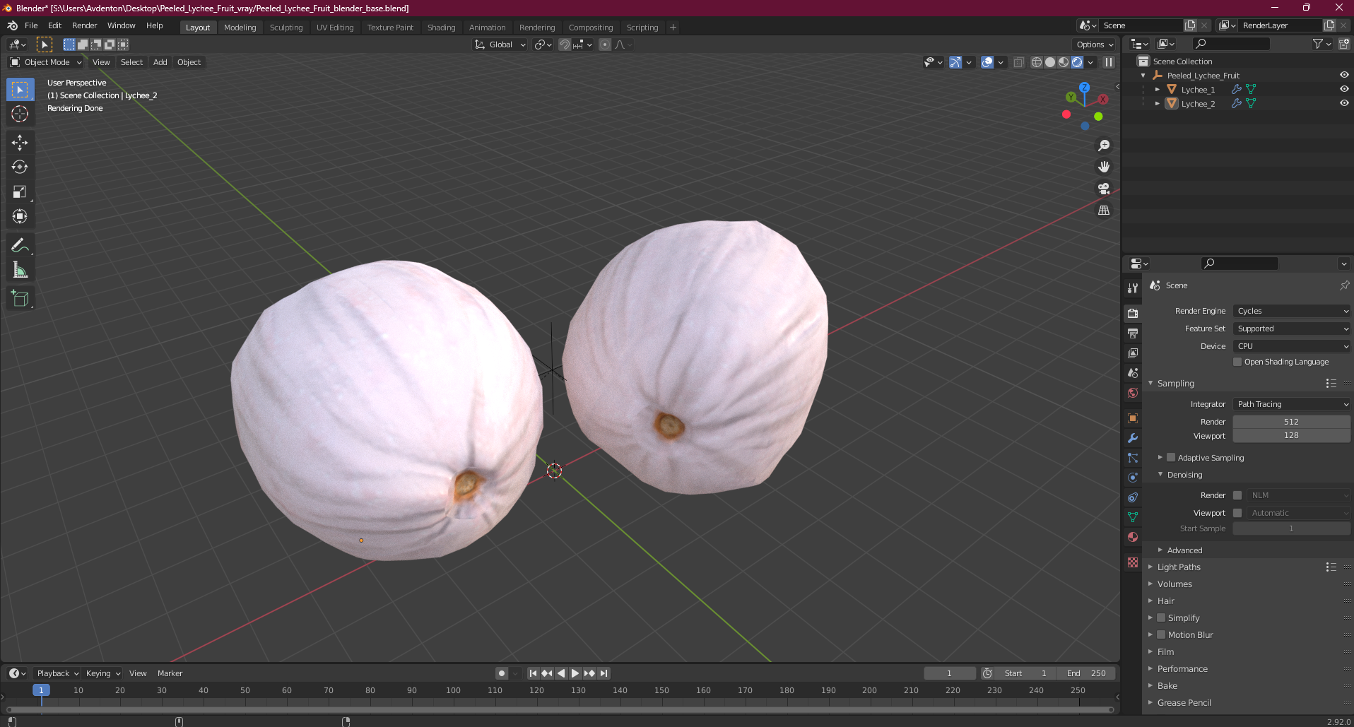 Peeled Lychee Fruit 3D model