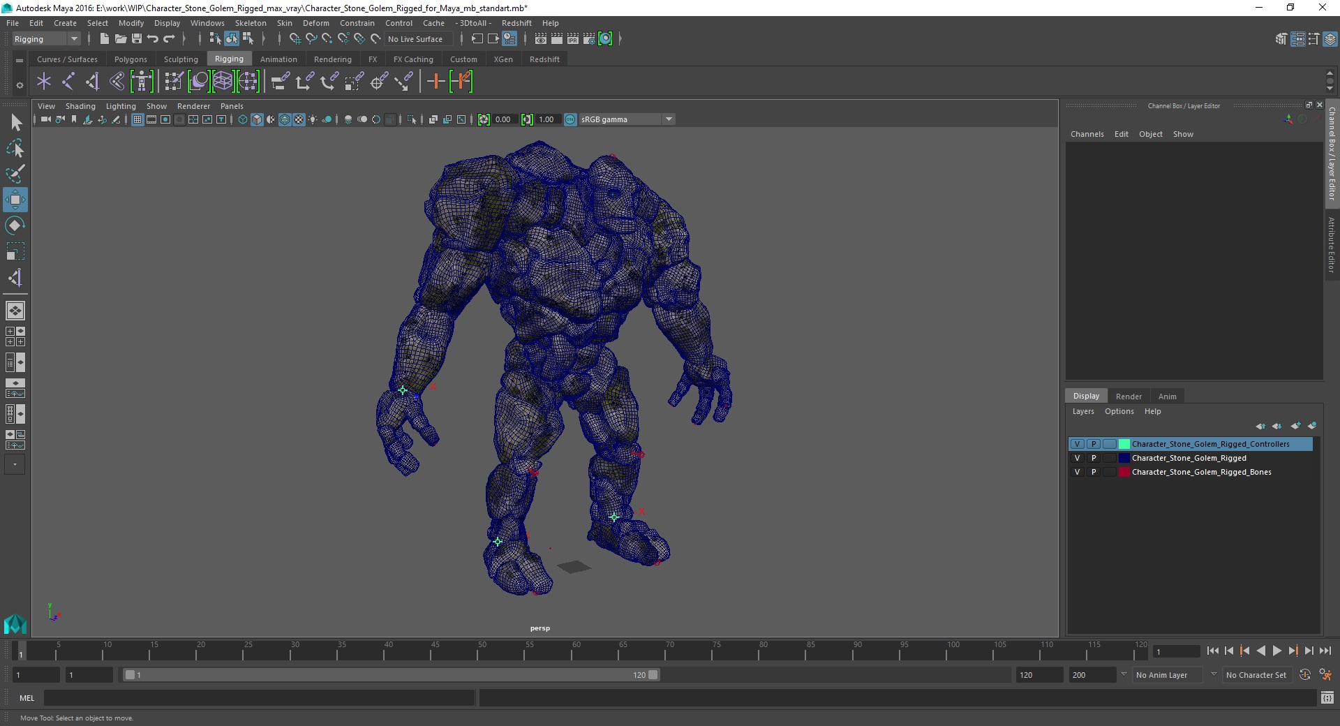 Character Stone Golem Rigged for Maya 3D