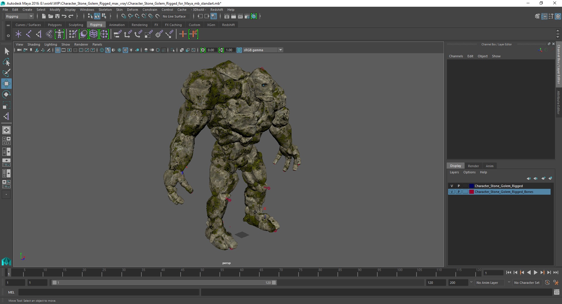 Character Stone Golem Rigged for Maya 3D