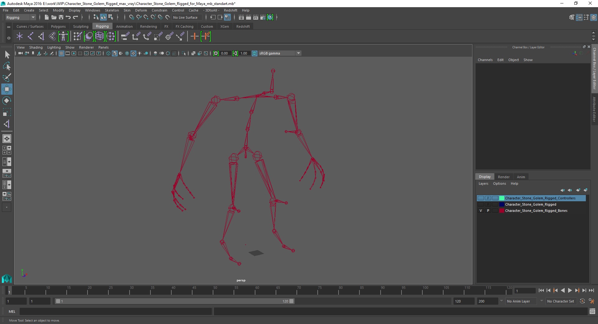 Character Stone Golem Rigged for Maya 3D