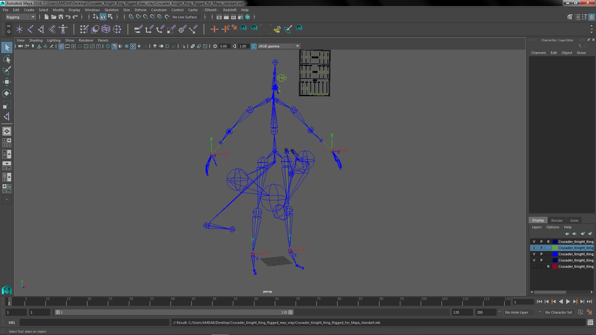 3D Crusader Knight King Rigged for Maya