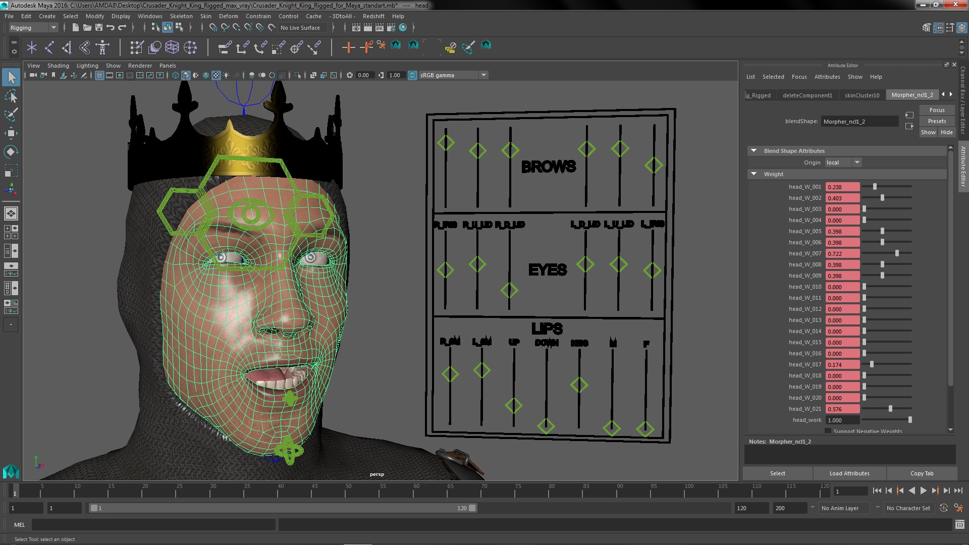 3D Crusader Knight King Rigged for Maya