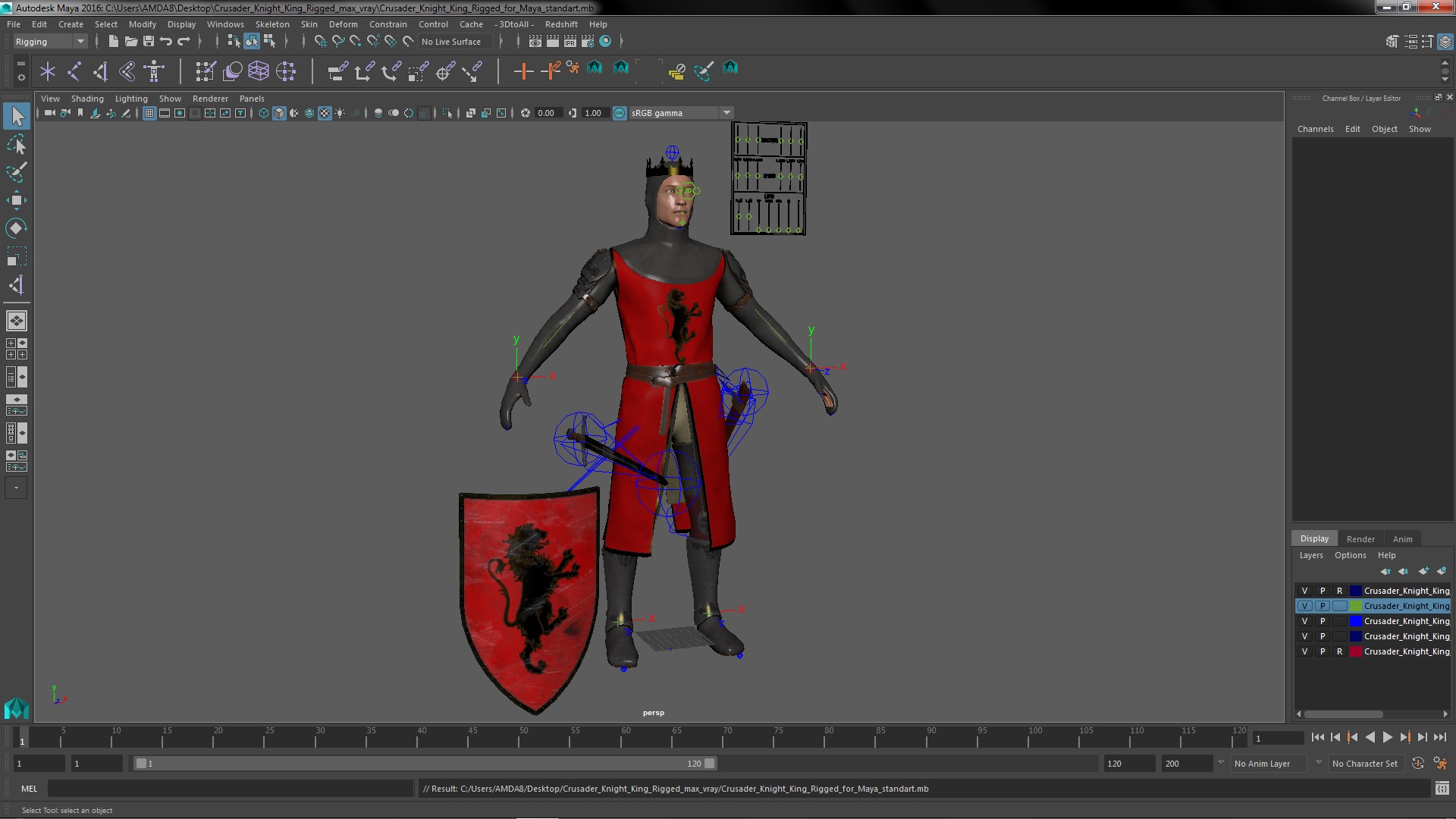 3D Crusader Knight King Rigged for Maya