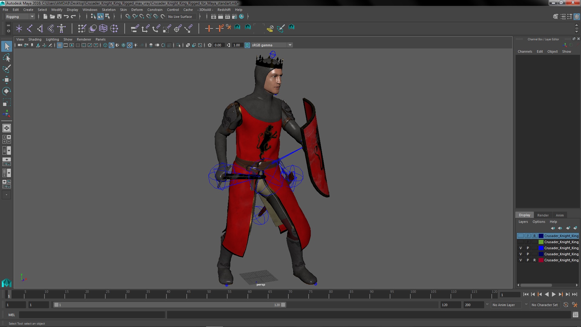 3D Crusader Knight King Rigged for Maya