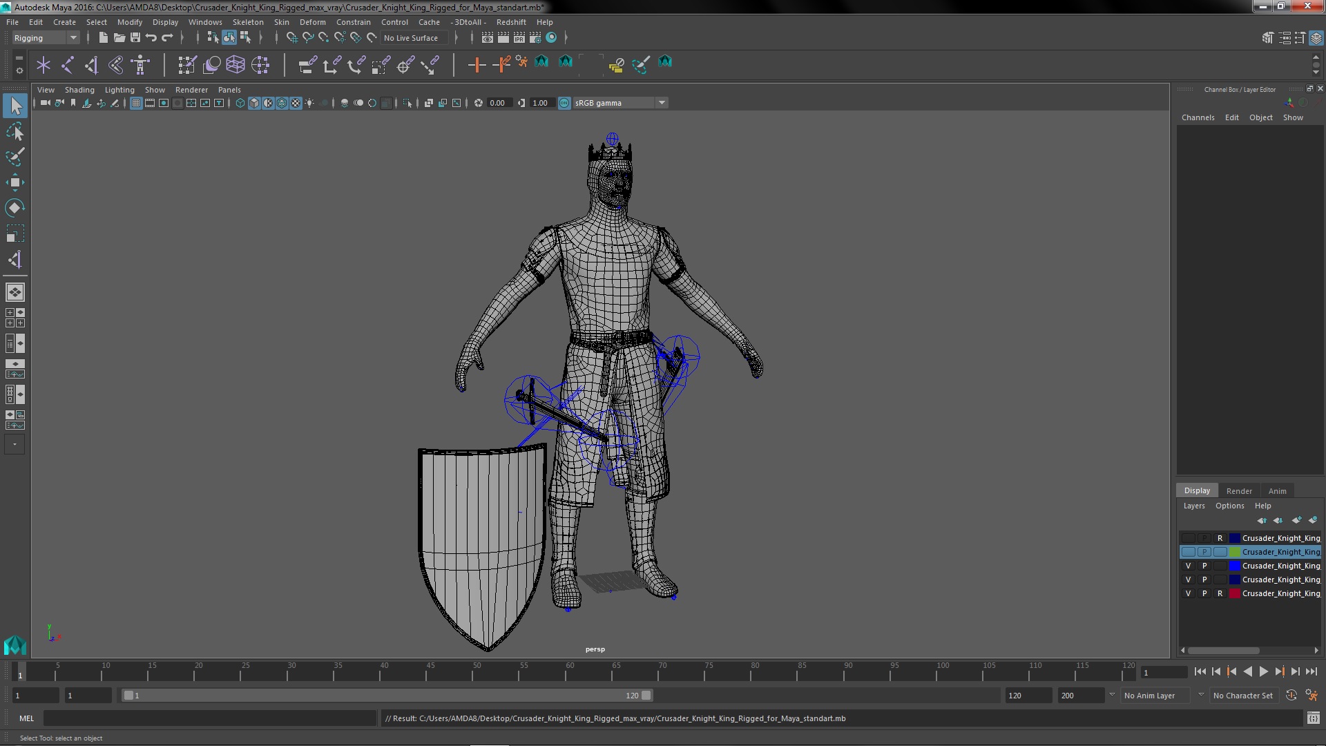 3D Crusader Knight King Rigged for Maya