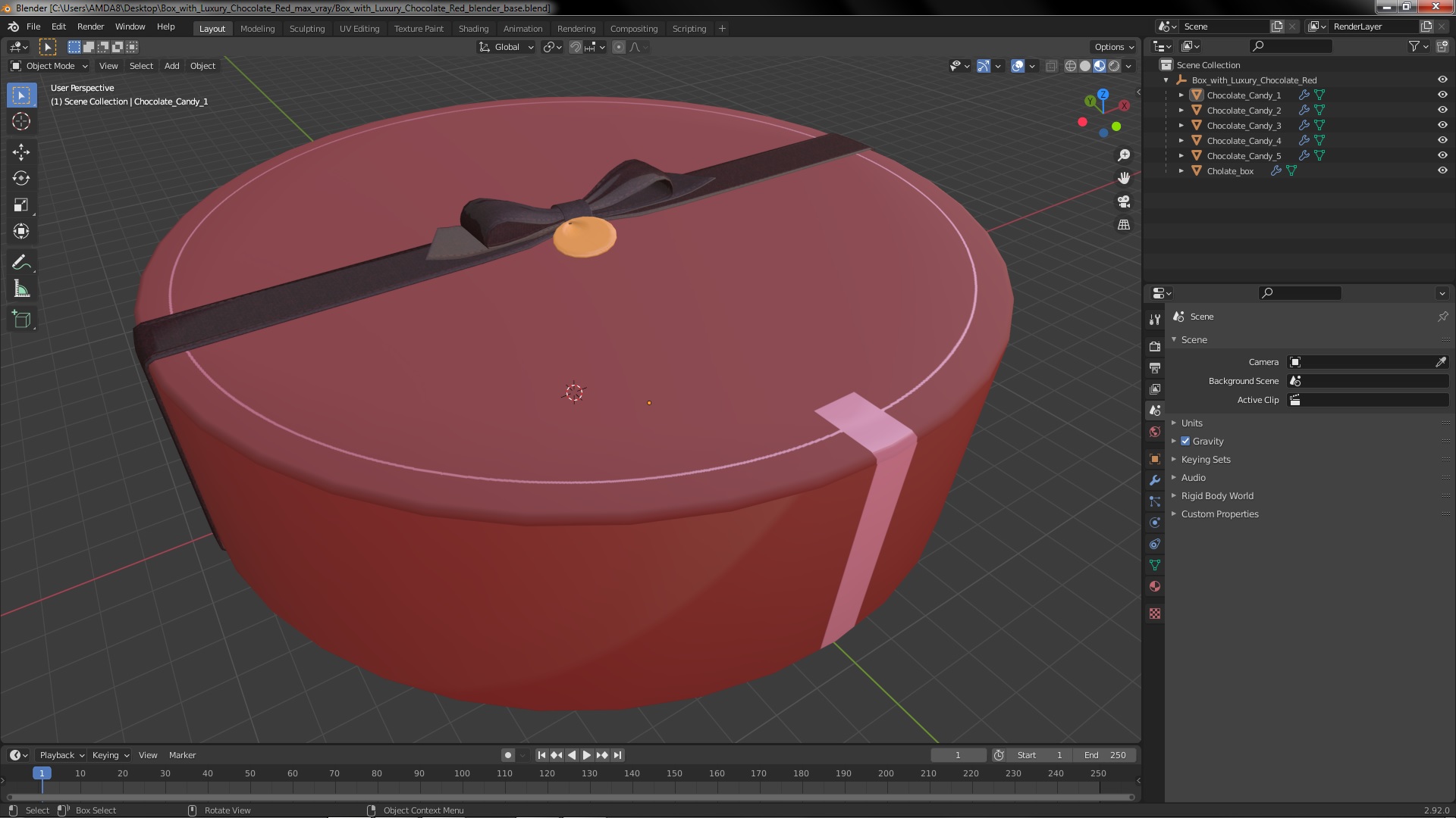 Box with Luxury Chocolate Red 3D model