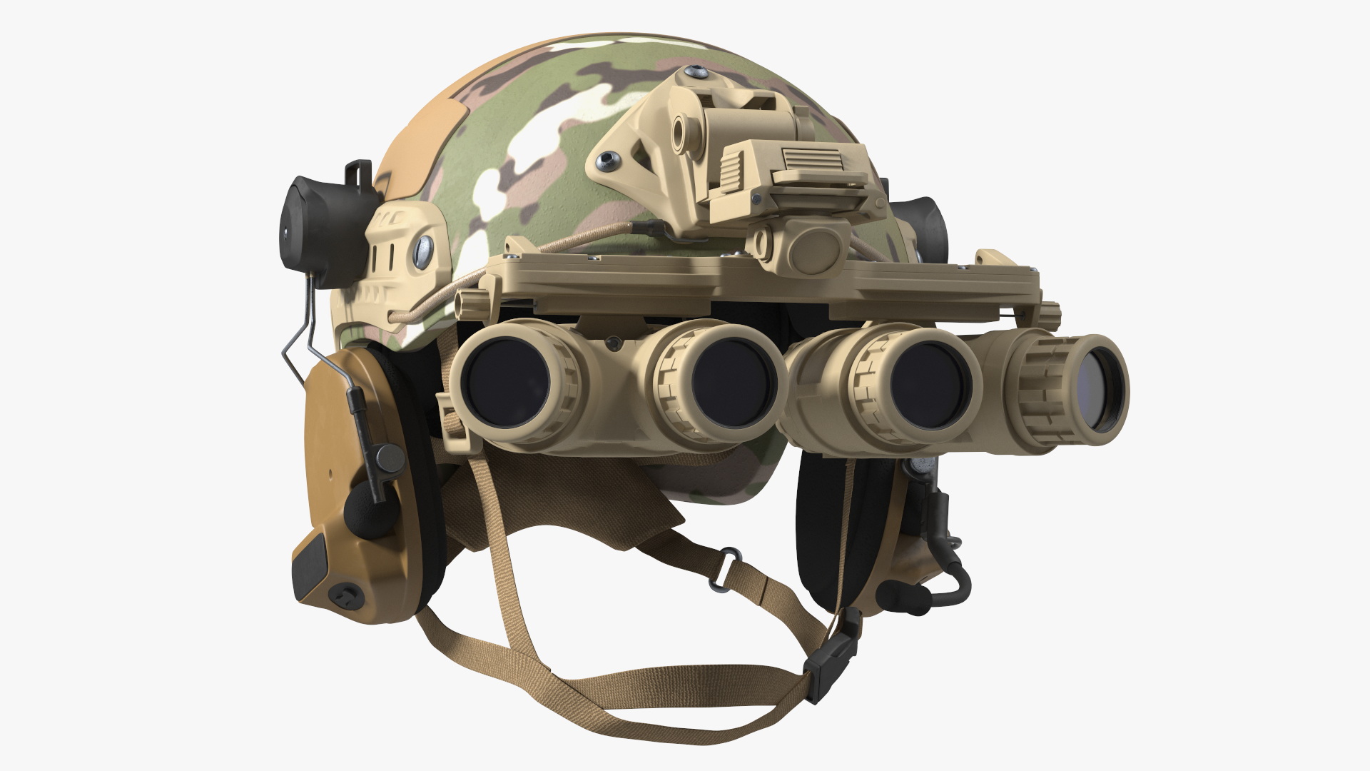 3D Helmet with Night Vision Goggles Green Camo model