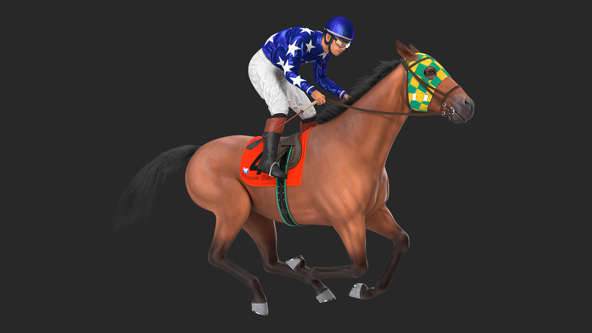 3D Gallop Bay Racing Horse with Jokey Fur model