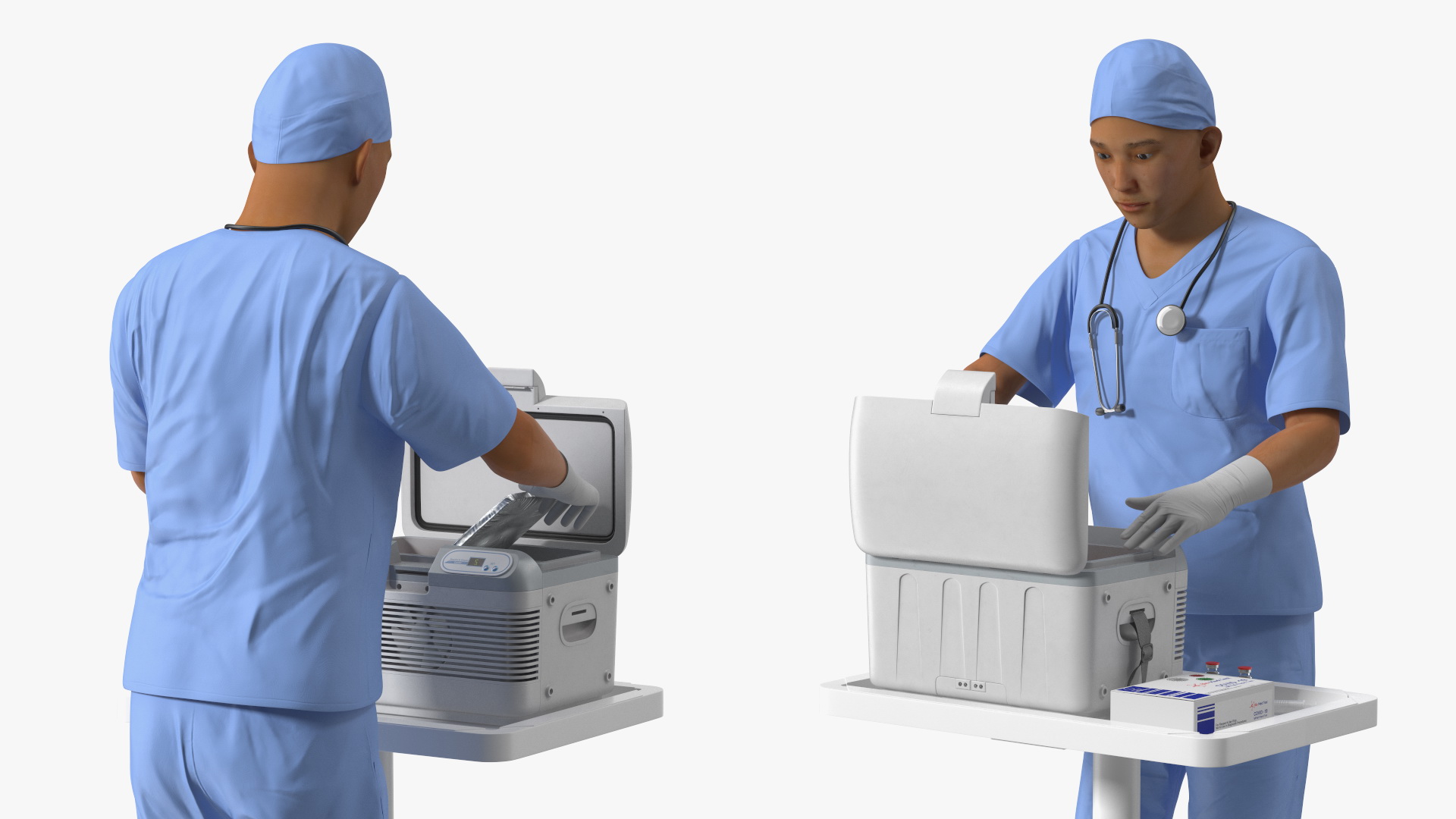 3D model Healthcare Worker with Labcold Portable Vaccine Carrier