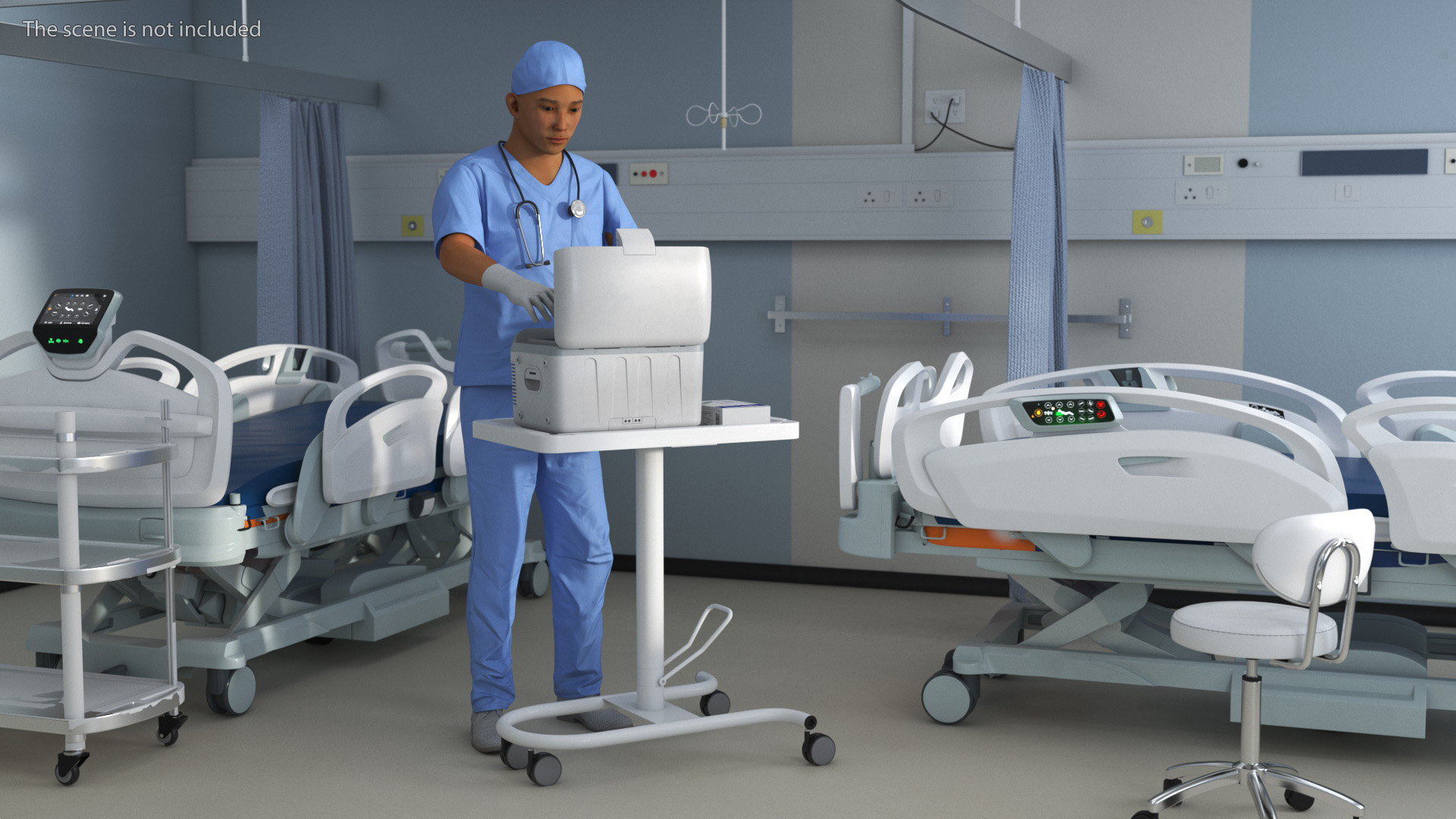 3D model Healthcare Worker with Labcold Portable Vaccine Carrier