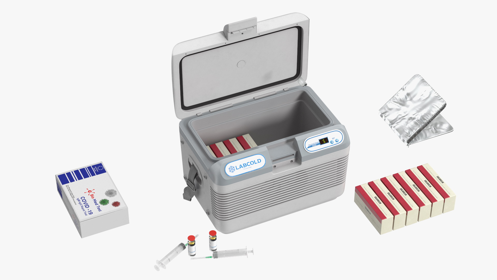 3D model Healthcare Worker with Labcold Portable Vaccine Carrier