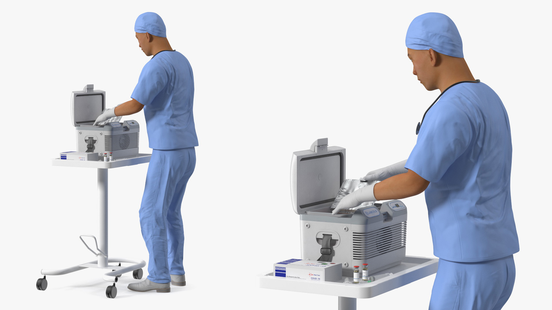 3D model Healthcare Worker with Labcold Portable Vaccine Carrier