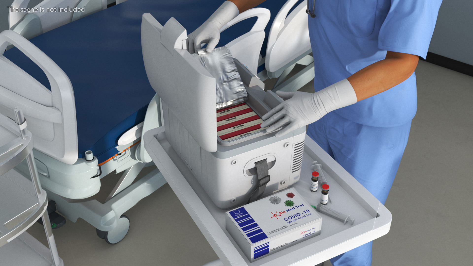 3D model Healthcare Worker with Labcold Portable Vaccine Carrier