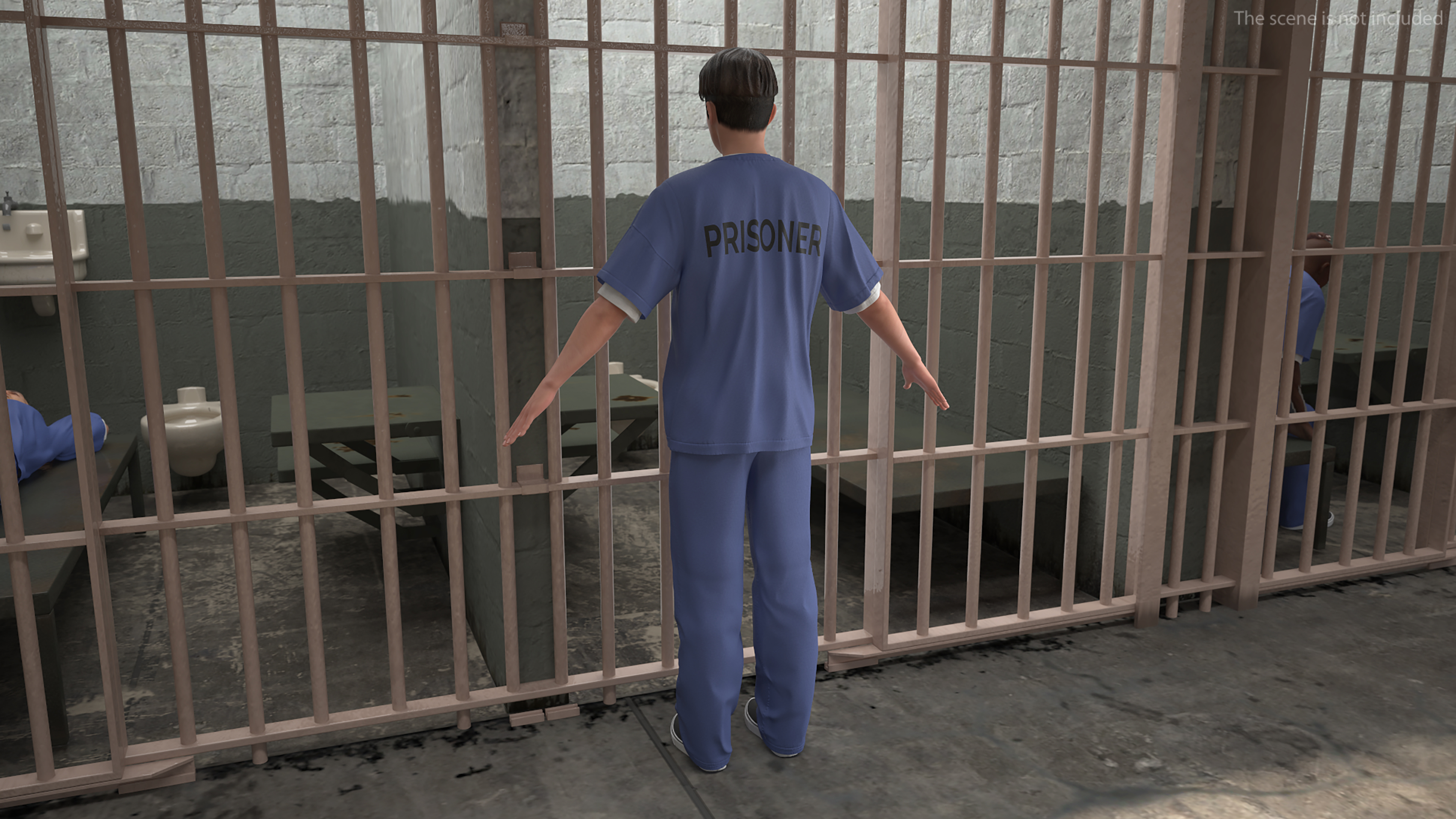 Asian Male Prisoner Blue Uniform 3D