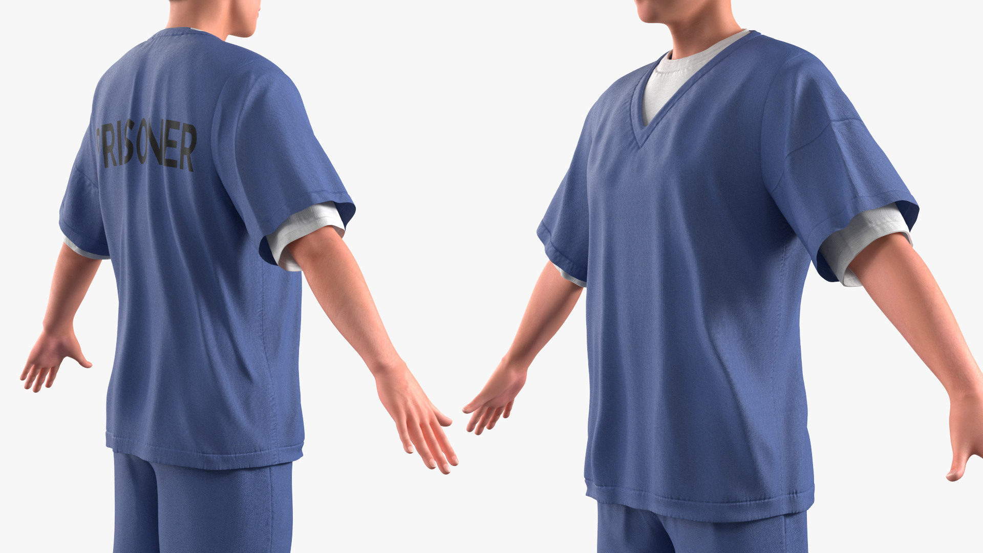 Asian Male Prisoner Blue Uniform 3D