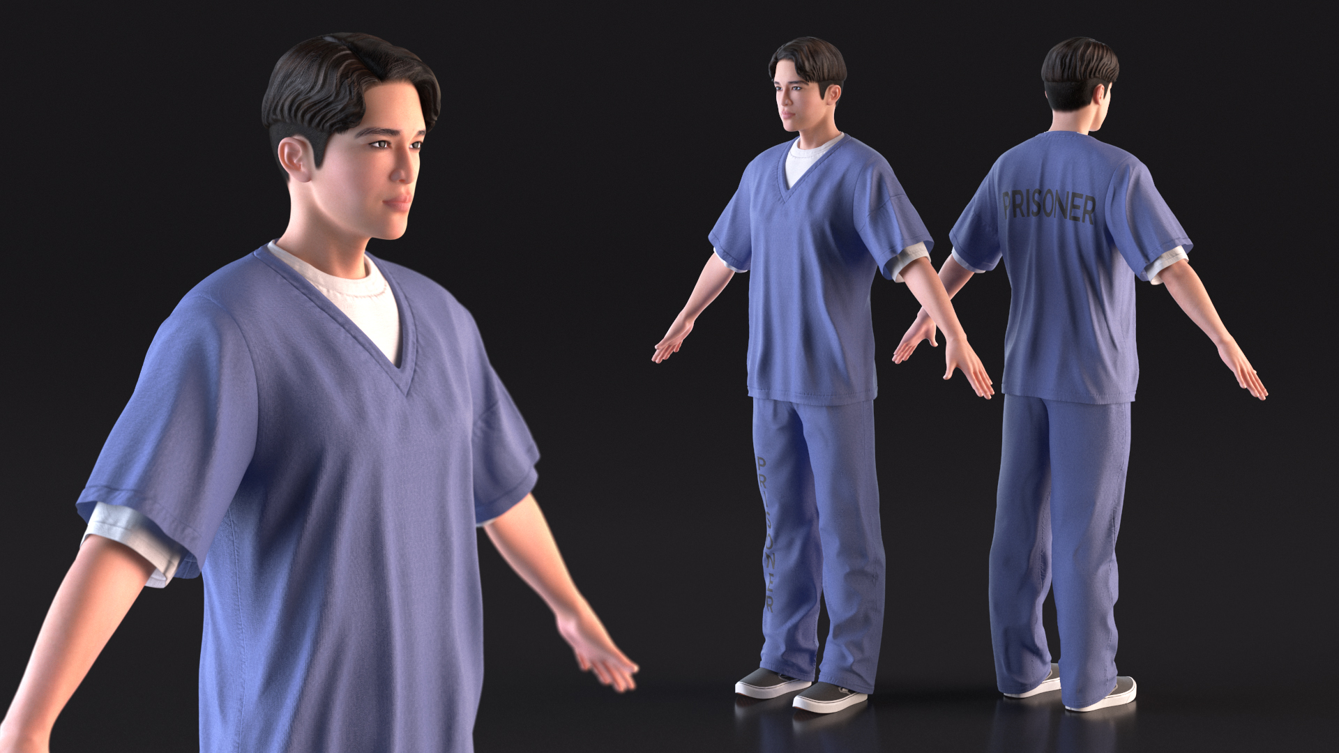 Asian Male Prisoner Blue Uniform 3D