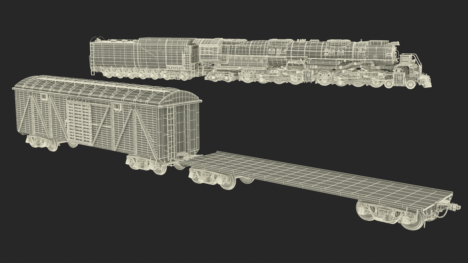 Locomotive Big Boy with Freight Train 3D