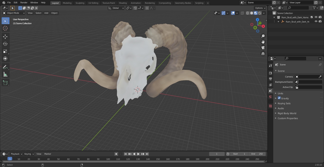 3D model Ram Skull with Dark Horns