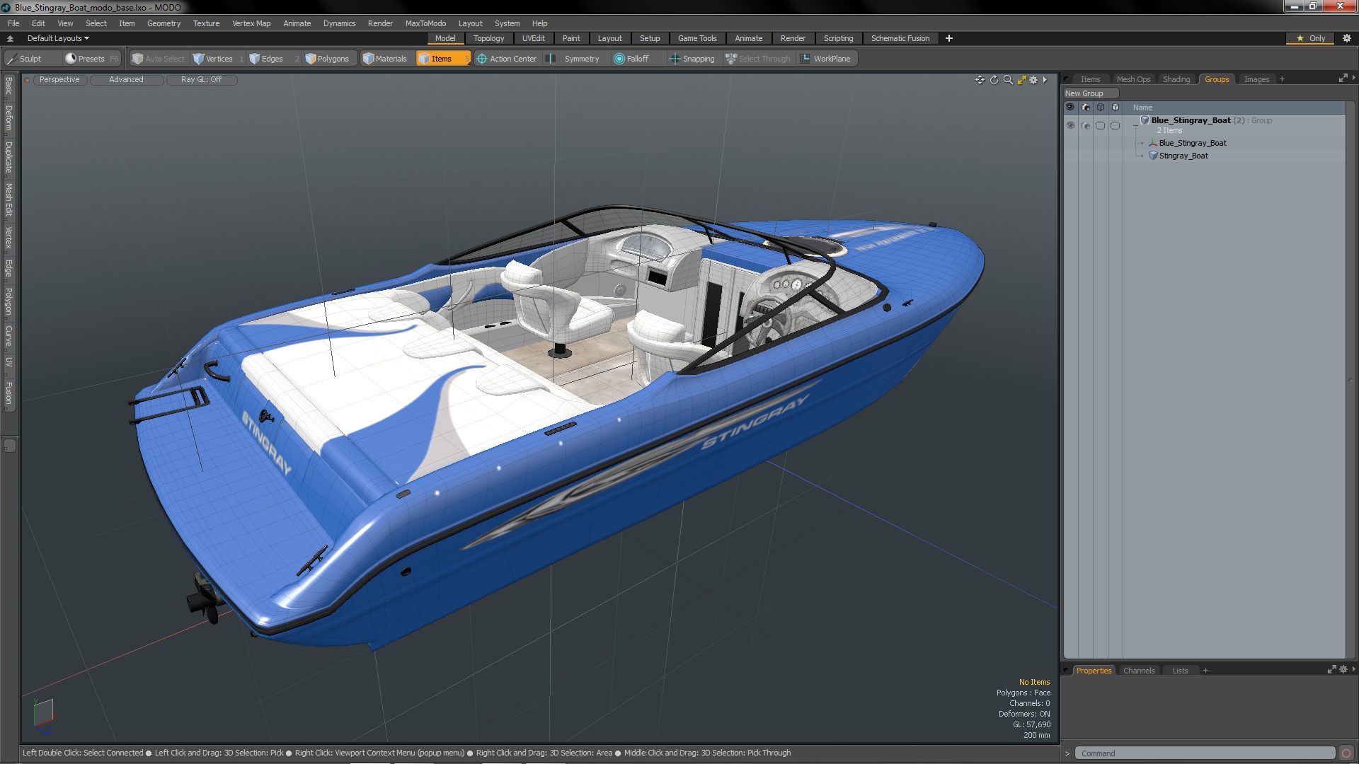 3D Blue Stingray Boat model