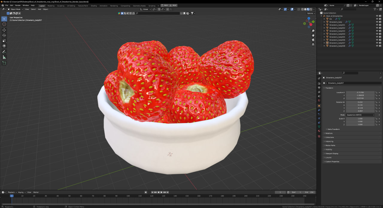 3D model Bowl of Strawberries