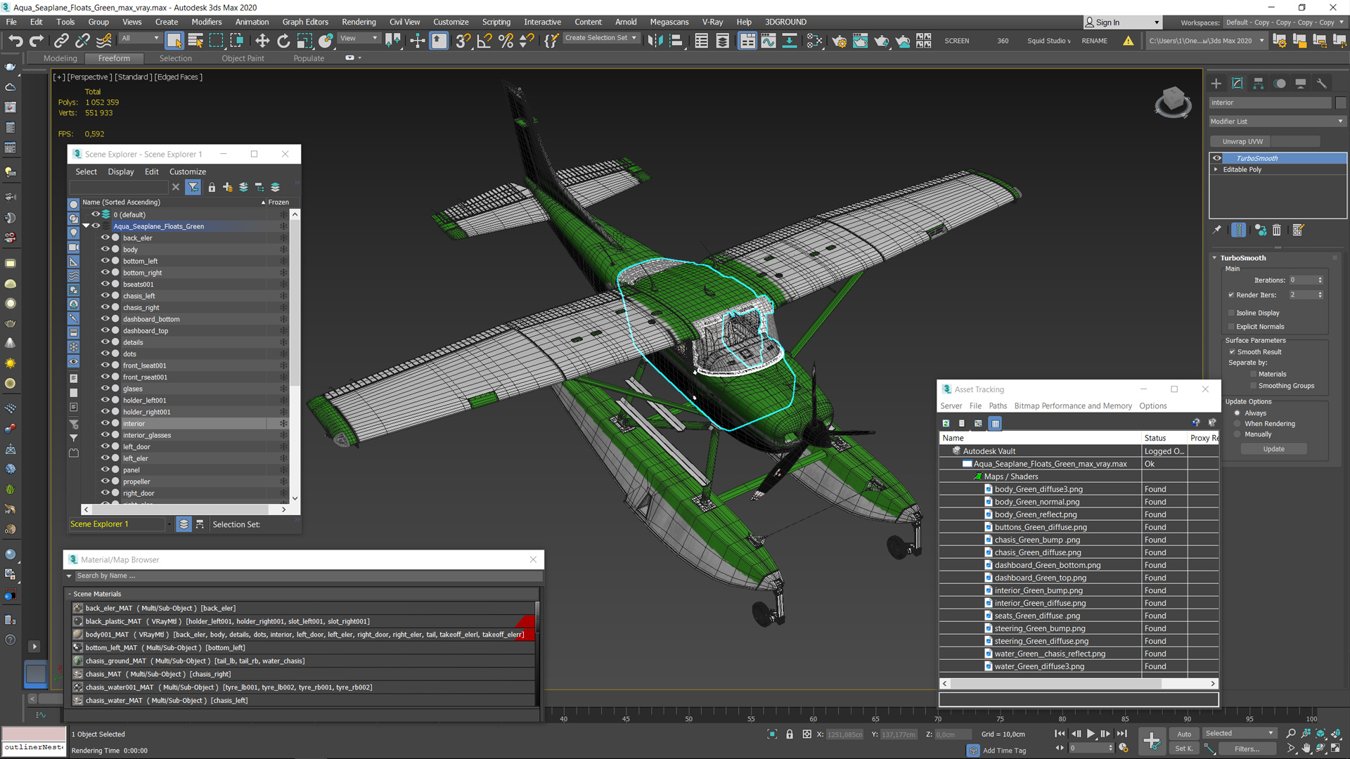 3D Aqua Seaplane Floats Green