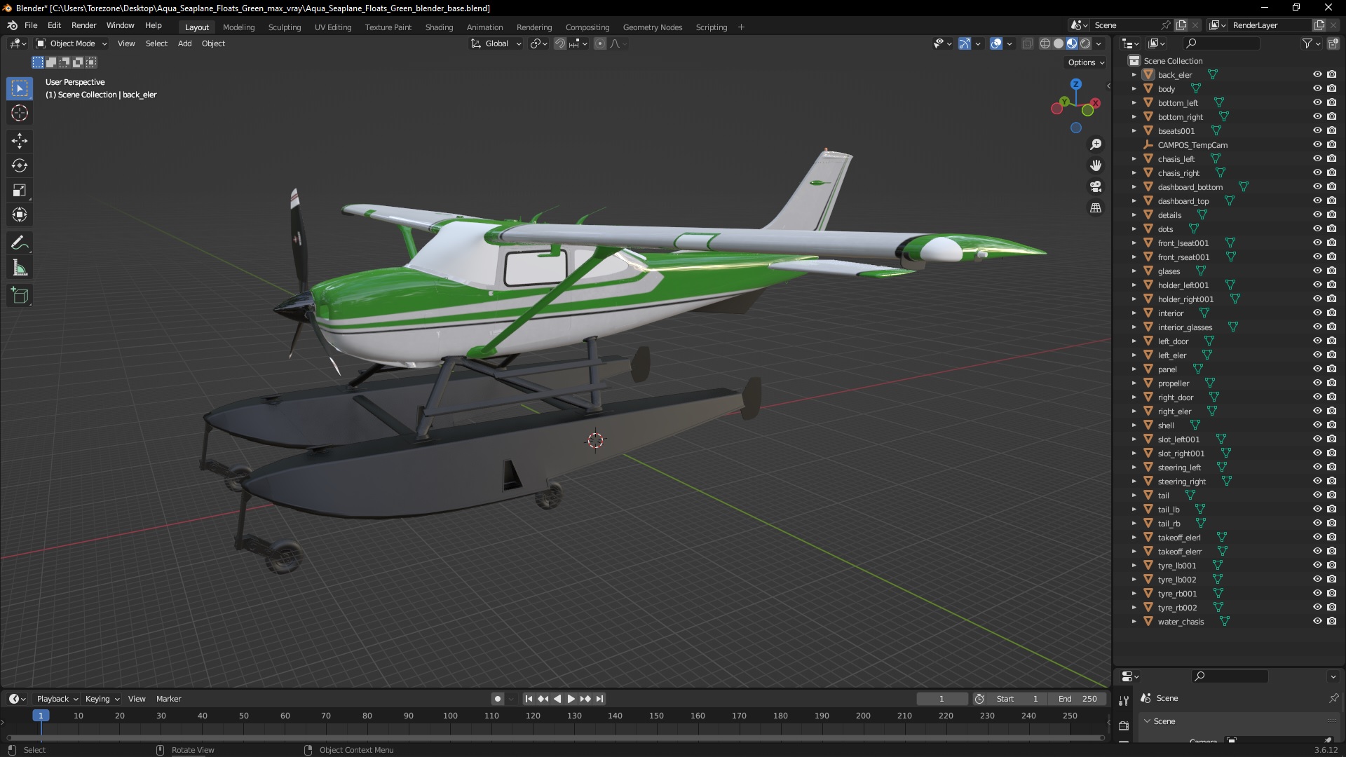 3D Aqua Seaplane Floats Green