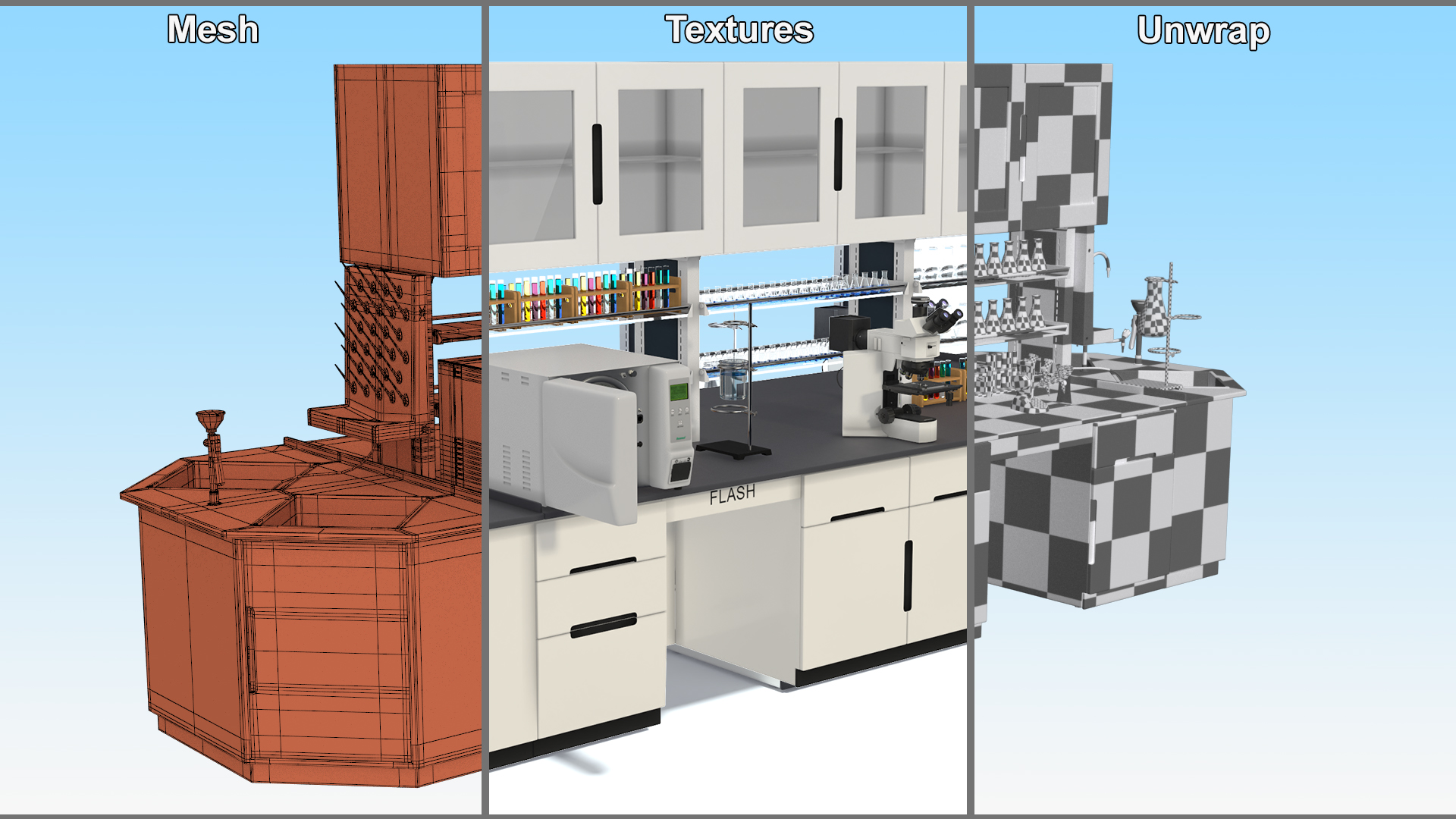 3D Laboratory Table with Equipment