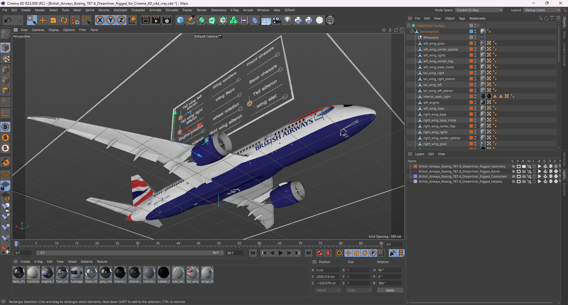 3D model British Airways Boeing 787-8 Dreamliner Rigged for Cinema 4D