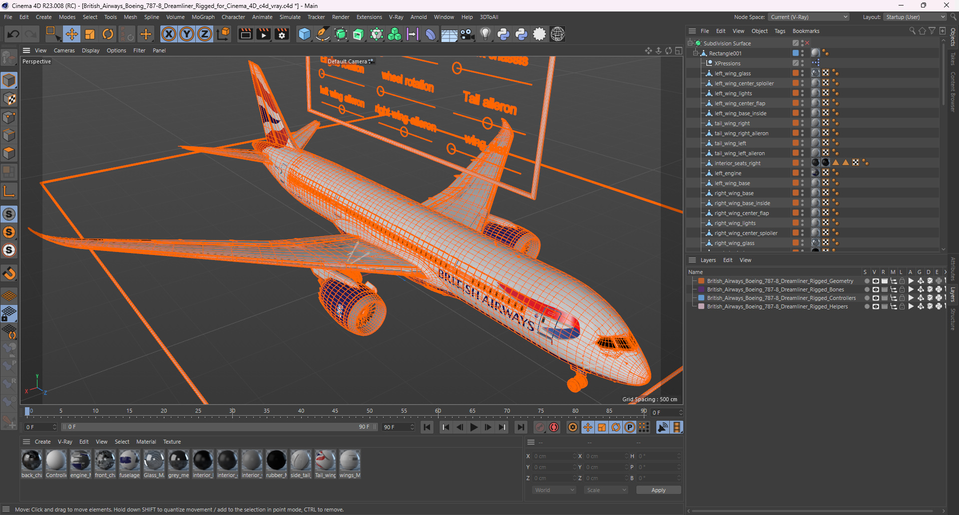 3D model British Airways Boeing 787-8 Dreamliner Rigged for Cinema 4D