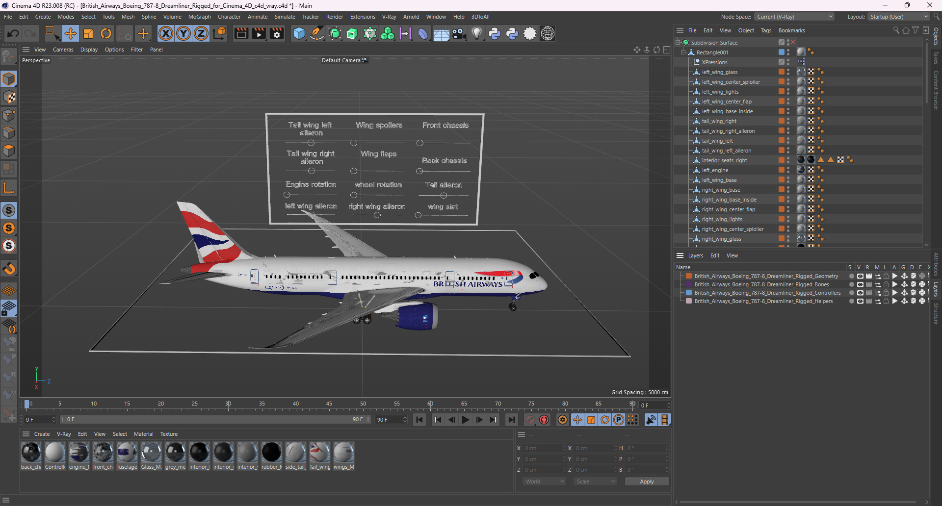 3D model British Airways Boeing 787-8 Dreamliner Rigged for Cinema 4D