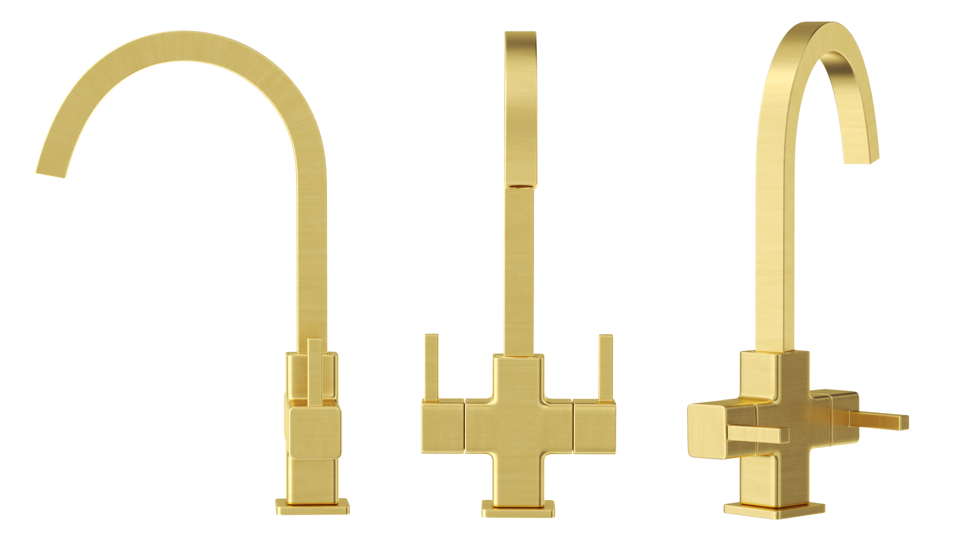 3D model Monobloc Angular Dual Lever Kitchen Tap Brass