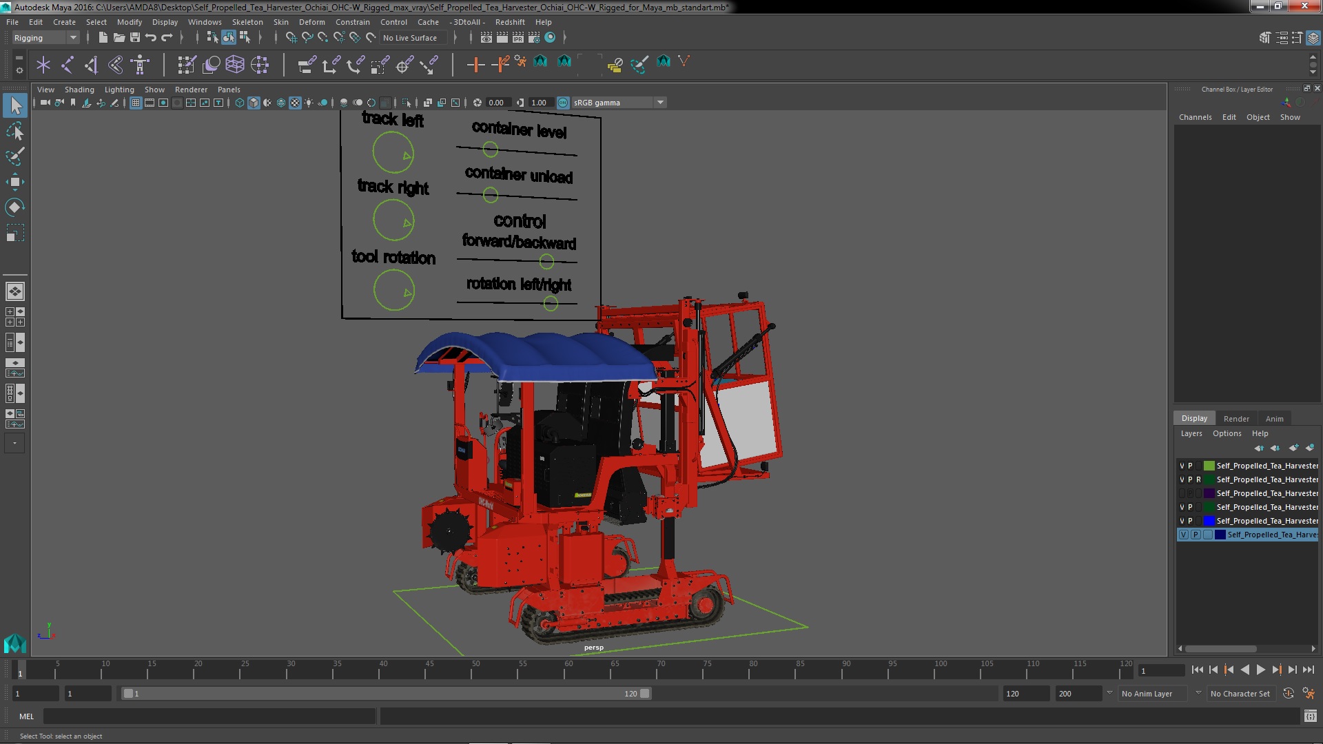 Self Propelled Tea Harvester Ochiai OHC-W Rigged for Maya 3D