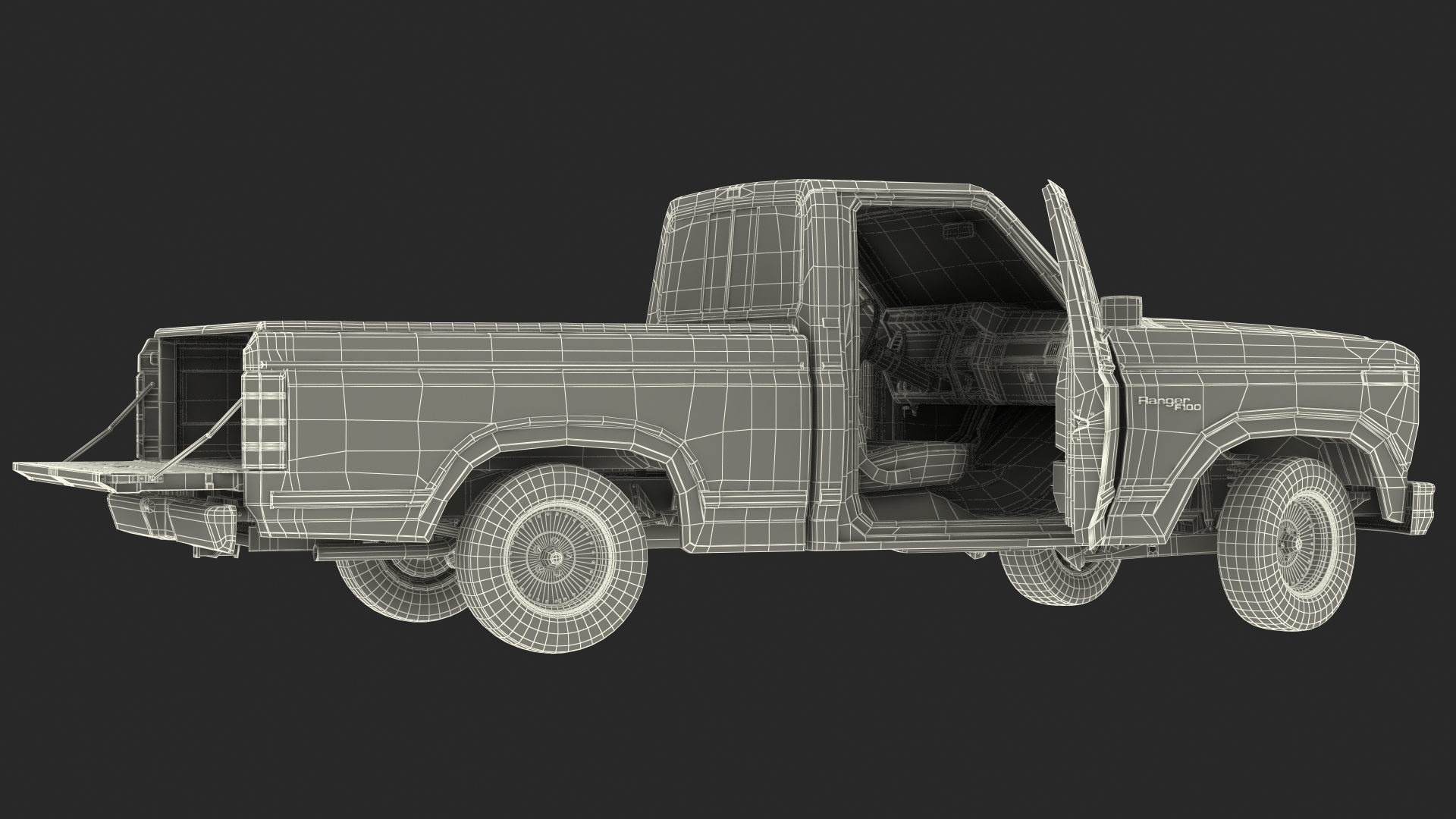 Ford F Series Ranger 1980 Pickup Truck Red Rigged 3D model