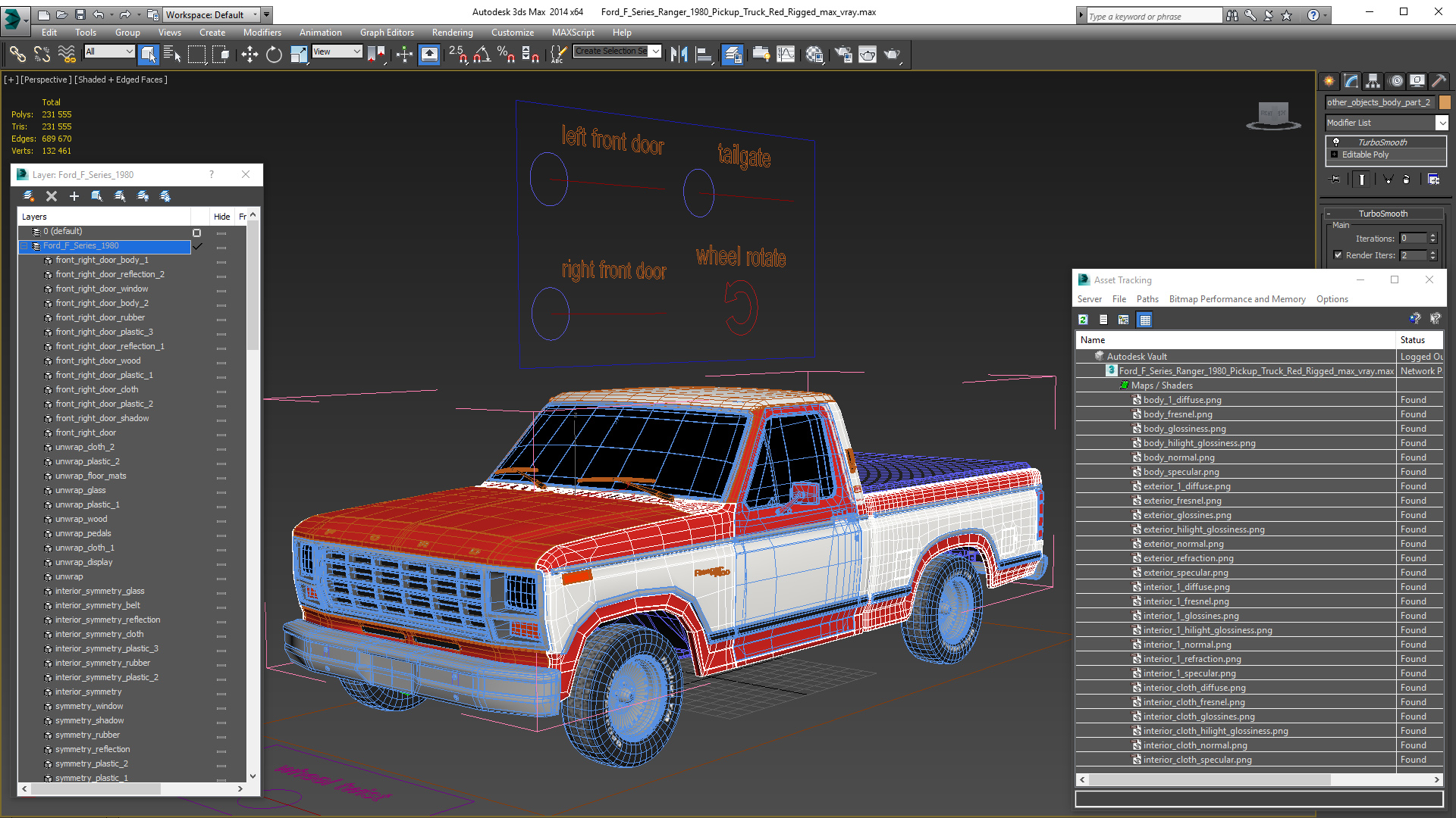 Ford F Series Ranger 1980 Pickup Truck Red Rigged 3D model