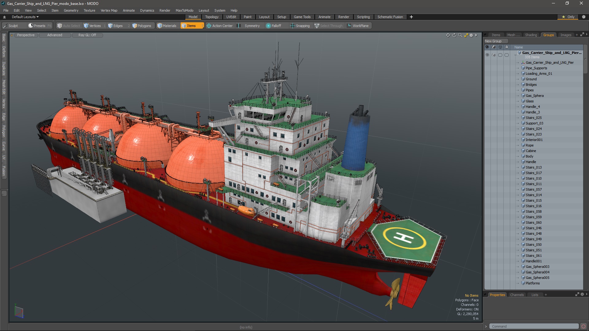 Gas Carrier Ship and LNG Pier 3D model