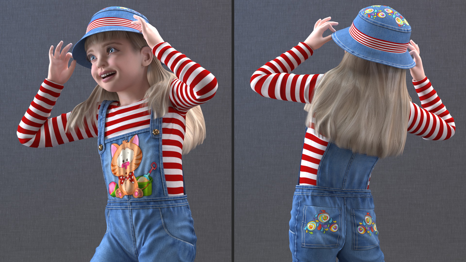 Dancing Girl Child Denim Suit 3D model