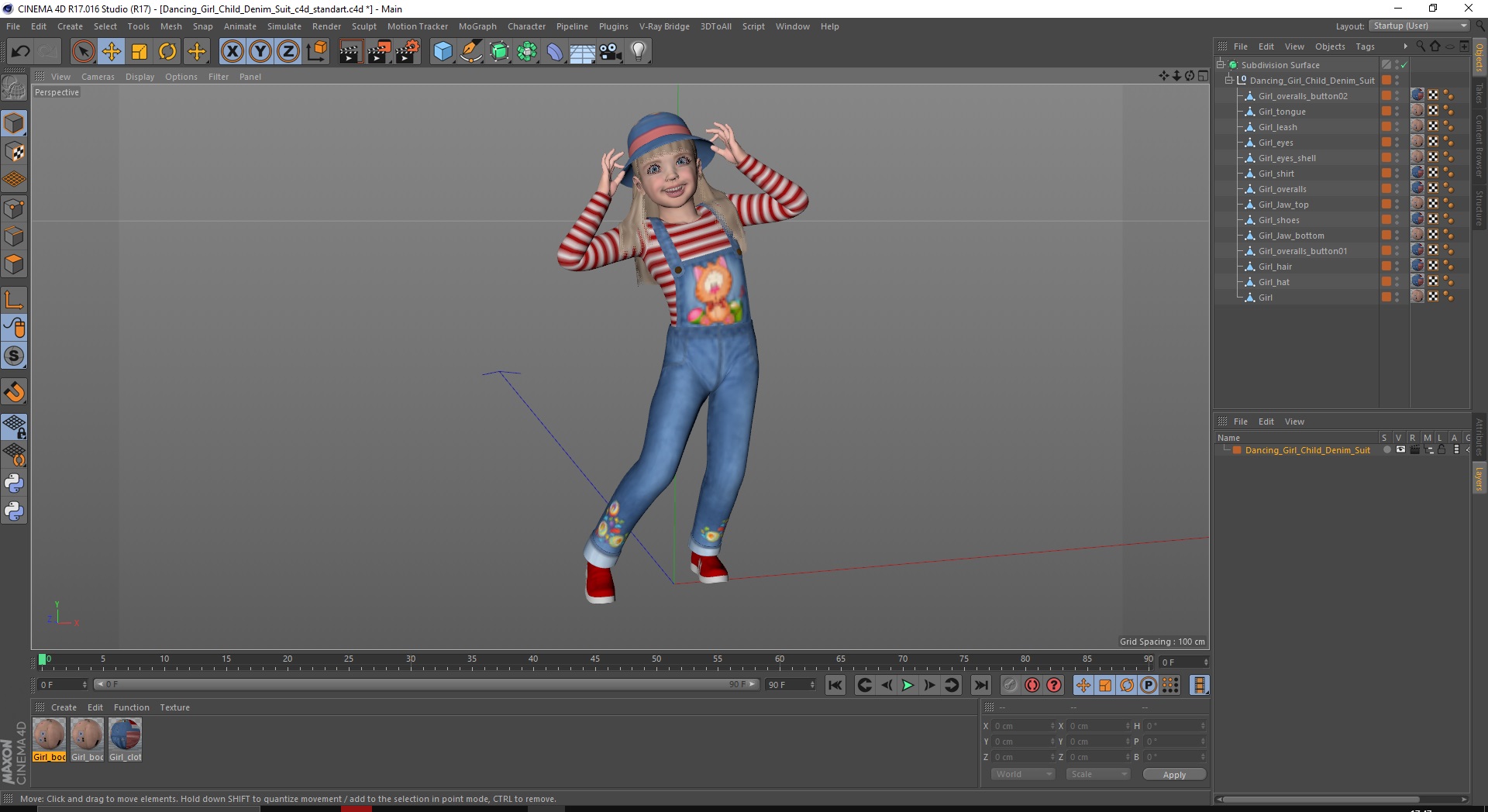 Dancing Girl Child Denim Suit 3D model