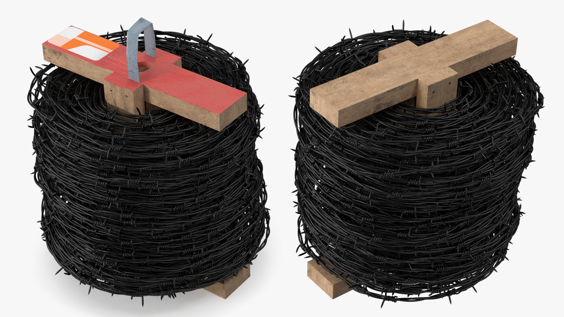 3D Barbed Wire Roll Black on Wooden Stand model